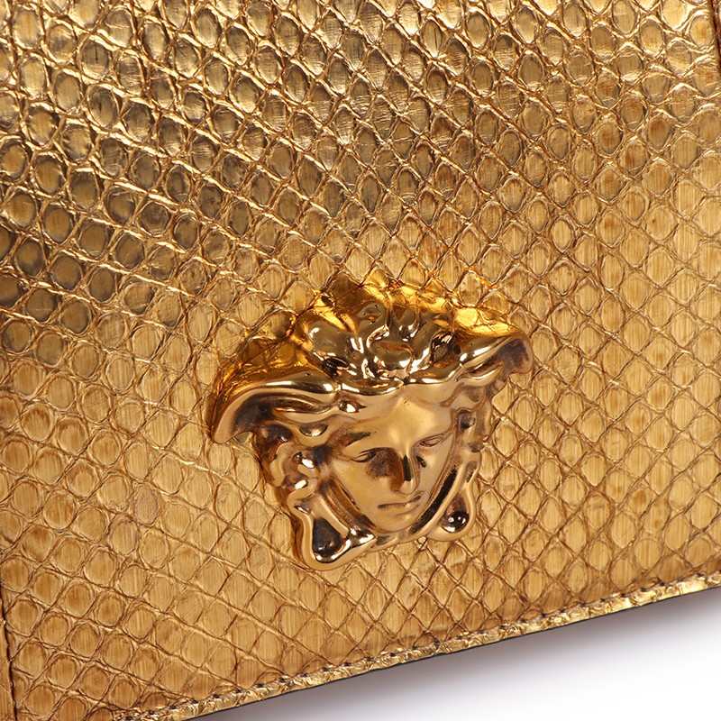 versace 范思哲 奢侈品 18春夏新款 女士金色皮革做旧美杜莎头像单肩