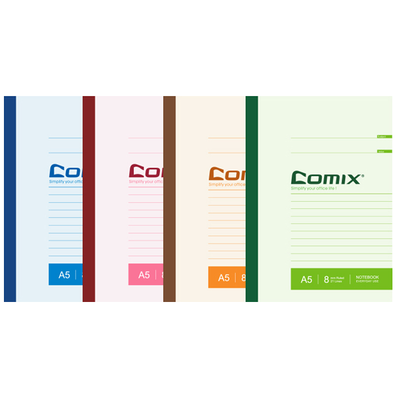 COMIX Wireless Binding Soft Notebook, Office Journal, Homework Book, Student Back-To Stationery, Diary, A5/100 Sheets, 6-Pack C4507, Essential for Students, Back-To Seaso