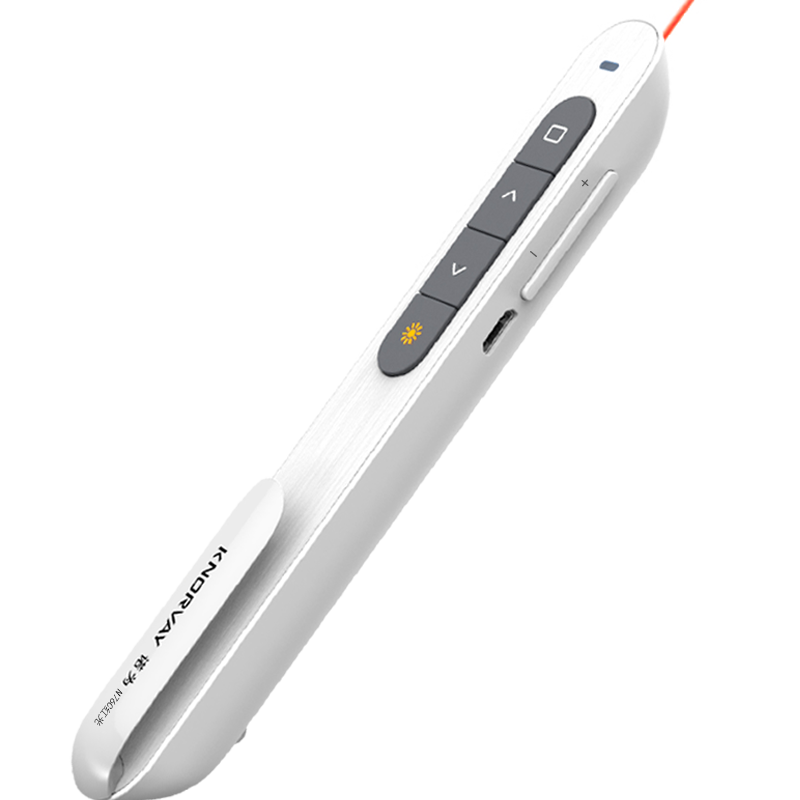 NORWII PPT Laser Page-Turning Pen, Rechargeable Remote Control with 100-Meter Range for Teachers' Hyperlinks, Wireless Presenter, 360-Degree Control, Volume Control Remote Pen, N76 Red Light, White