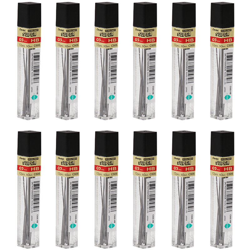 Pentel 0.5mm Mechanical Pencil Lead Refills, Durable And Break-Resistant, for Student Exams, C505 HB/12 Tubes (144 Pieces in Total)