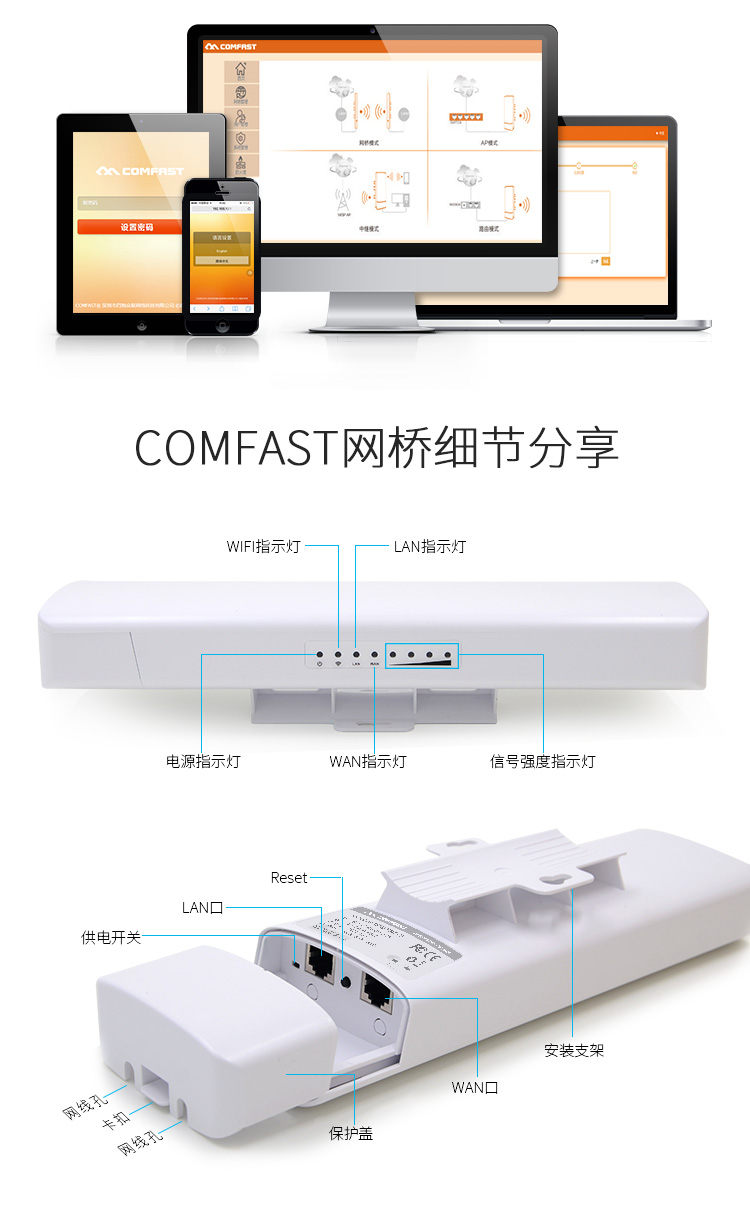 COMFAST CF-E314N 300M无线网桥CPE室外...-京东