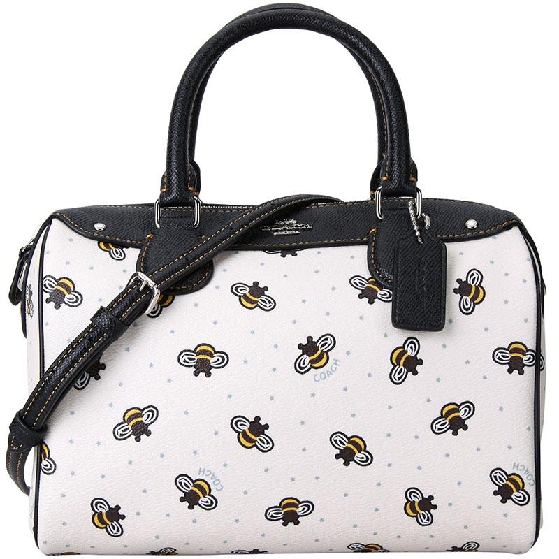 coach 蔻驰 奢侈品 女士白色小蜜蜂皮质手提肩背斜挎桶包 f26167 svc