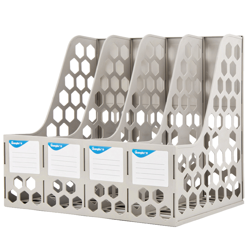 GuangBo Stable 4-Unit Desktop File Organizer, Bookshelf, Document Storage Box, File Basket, File Rack, Storage Shelf, Office Supplies, Gray, WJK9399