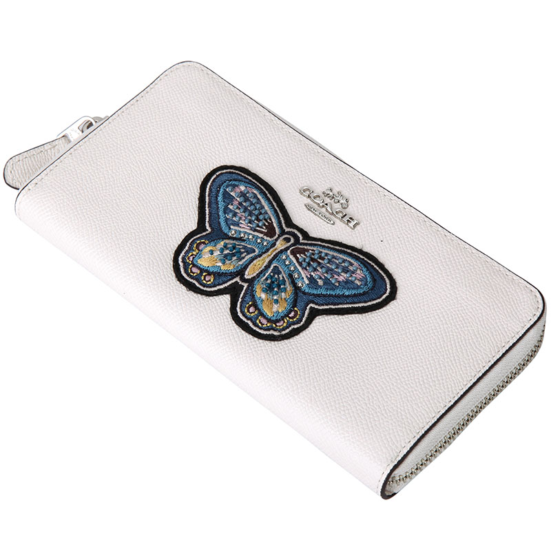 coach 蔻驰 奢侈品 女士白色蝴蝶皮质长款钱包钱夹 f25971 sv/ha
