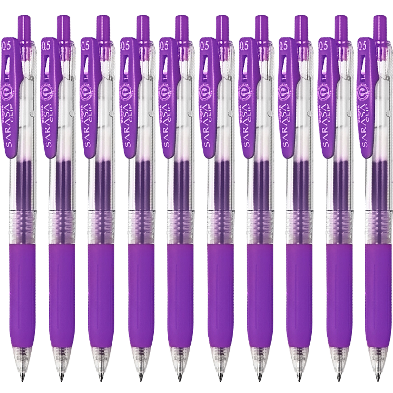 ZEBRA JJ15 Retractable Gel Pen, Signature Pen, 0.5mm Bullet Tip Gel Ink Pen, Student Colorful Journaling Pen, Purple, Pack of 10