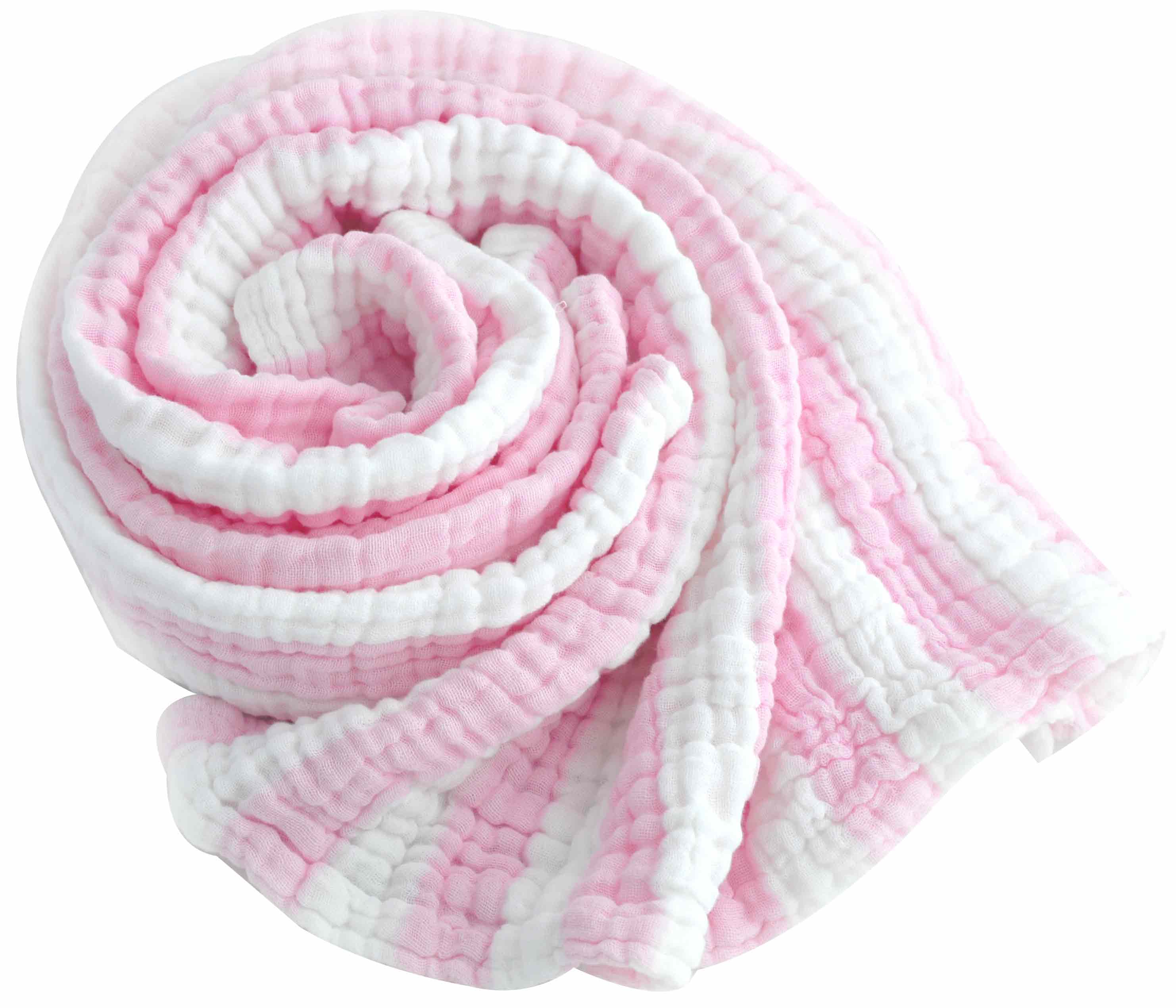 babyprints婴儿浴巾儿童洗澡巾纯棉纱布抱毯包巾包被新生儿用品粉白条