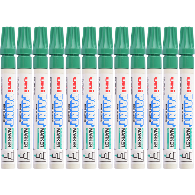 Uni Mitsubishi PX-20 Medium-Sized Paint Pen (Green) 2.2-2.8mm (12-Pack) (Suitable for Car Touch-Up Painting)