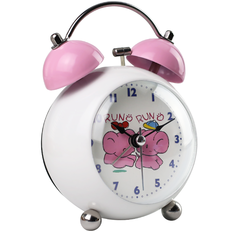 Mashi [With Free Battery] Alarm Clock for Children, Cartoon Design with Night Light, Loud Volume, Creative Elementary School Student Bedside Clock, Mechanical Bell Ringing, Lazy Person's Mini Alarm Clock, Spherical Pink Gift