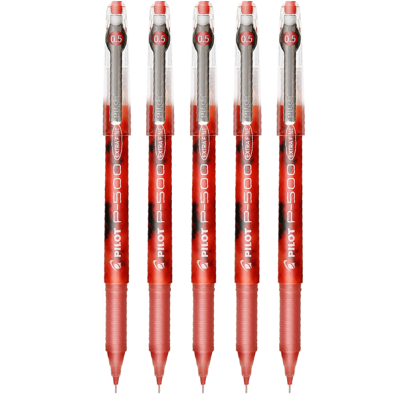 PILOT P500 Red Gel Pen, 0.5mm Direct Liquid Rollerball Pen, Signature Pen, Student Stationery Set, Office Supplies, Exam Pen, High-Quality Appearance, Exam Pen, Pack of 5