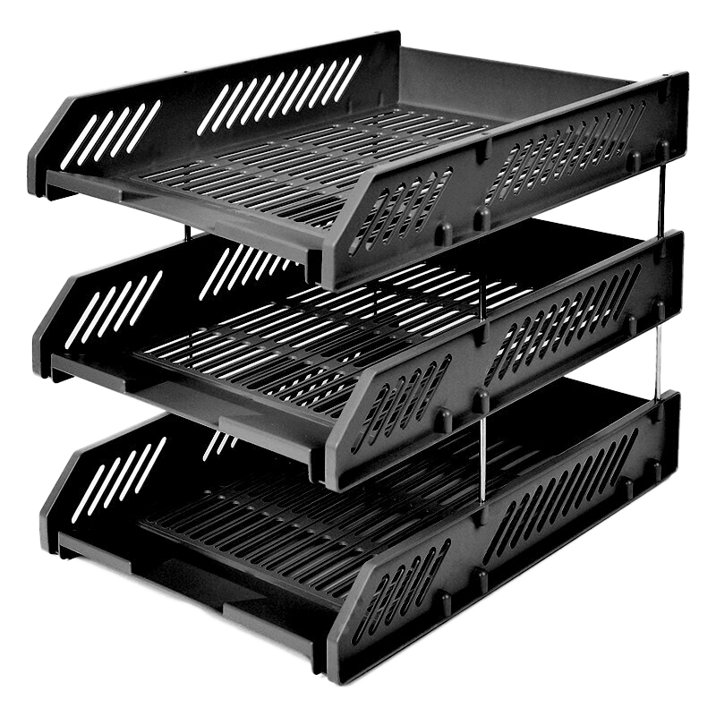 COMIX Three-Tier Hollow Storage File Organizer, Detachable Assembly Three-Layer File Tray/file Holder/file Rack, Durable Office Supplies, Black B2060
