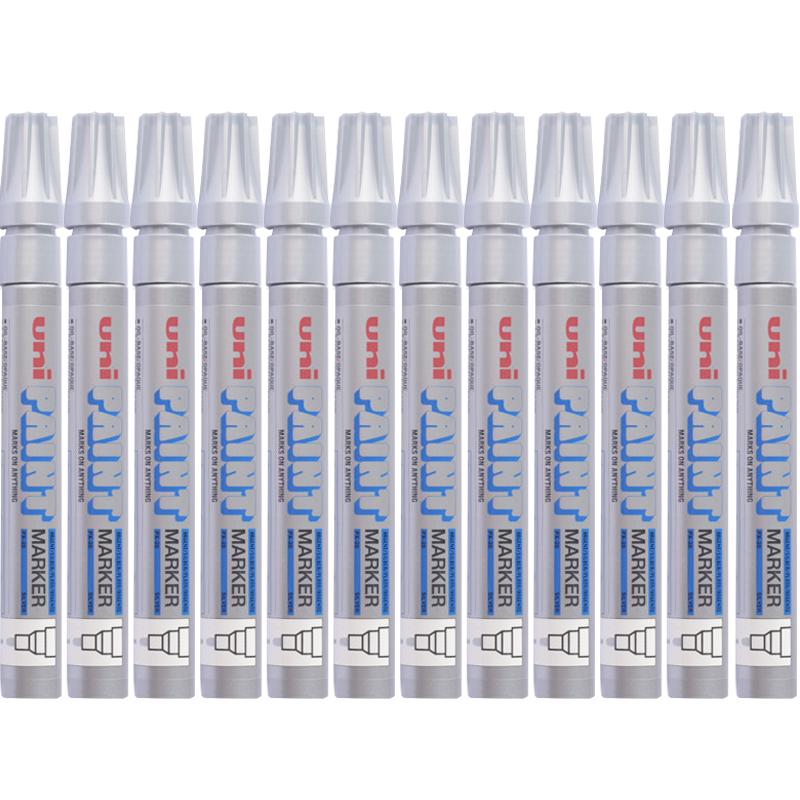 Uni Mitsubishi PX-20 Medium-Sized Paint Pen (Silver), 2.2-2.8mm (12-Pack), (Suitable for Car Touch-Up Painting)