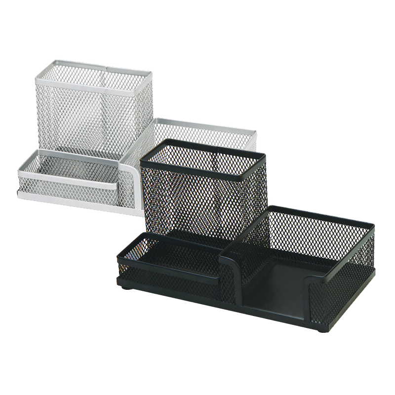 COMIX Classic Metal Mesh Pen Holder, Multifunctional Three-In Storage Box, Three-Compartment Desktop Organizer for Office Supplies And Decorations, Black EB711