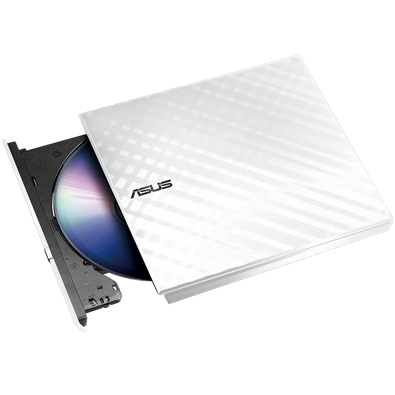 ASUS 8x Speed USB2.0 External DVD Burner, Portable Optical Drive, White (Compatible with Apple Systems/SDRW-08D2S