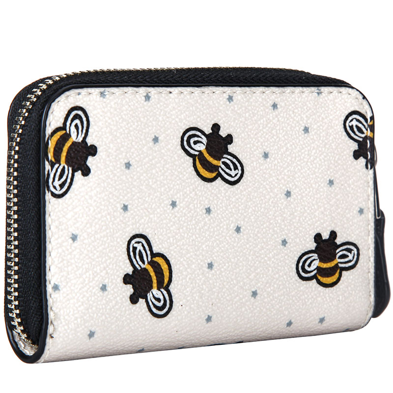 coach 蔻驰 奢侈品 女士白色小蜜蜂皮质卡包零钱包 f25885 svcah