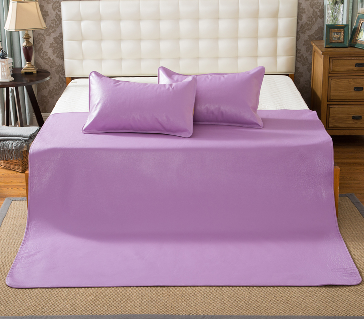 原牧 头层水牛皮凉席三件套 彩席纯色系列 1.5,1.8米 浅紫色 1.8米*2.