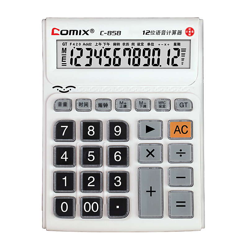 COMIX Shushi Xiaotai Voice Calculator, 12-Digit Display Calculator, Student Stationery/office Supplies, C-858