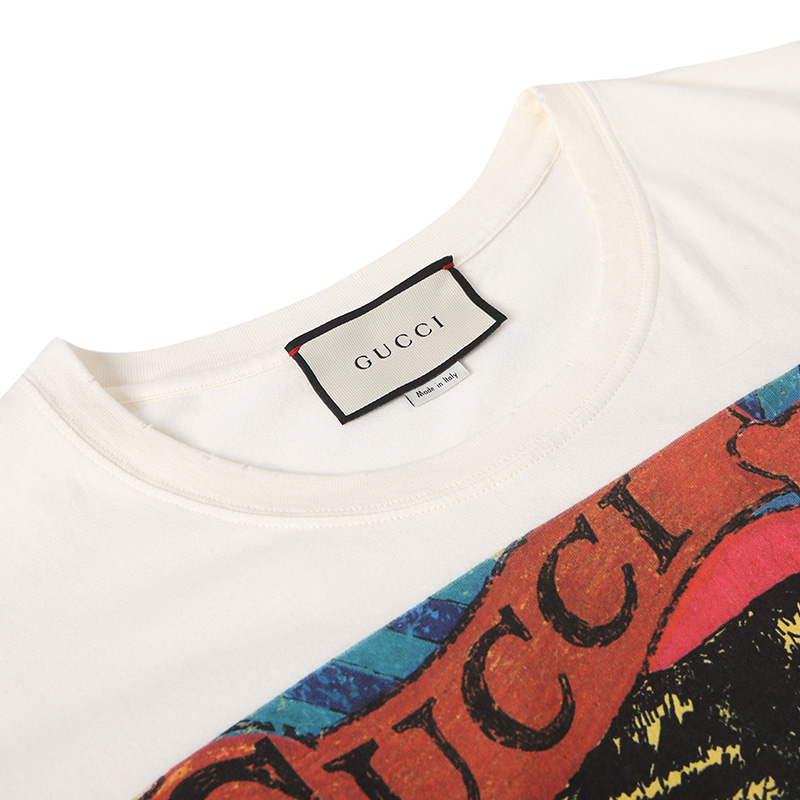 gucci 古驰 白色棉质虎头印花短袖男士t恤 493117 x3i44 9169 s