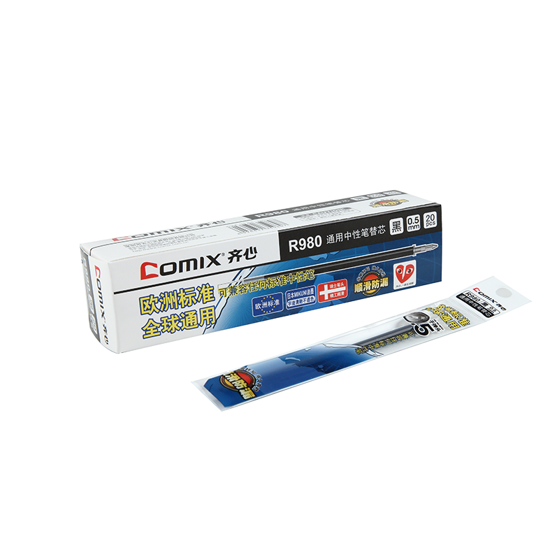 COMIX 0.5mm Black Cap-Off Gel Pen Refill Bullet Tip Compatible with Q7/6600/Q009/GP306 Water Pen/Signature Pen Refill 20pcs/Box ER933