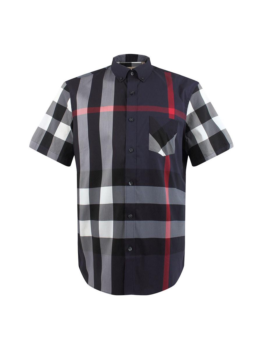 burberry 巴宝莉 男款驼色格纹混纺短袖衬衫 40458371 s码