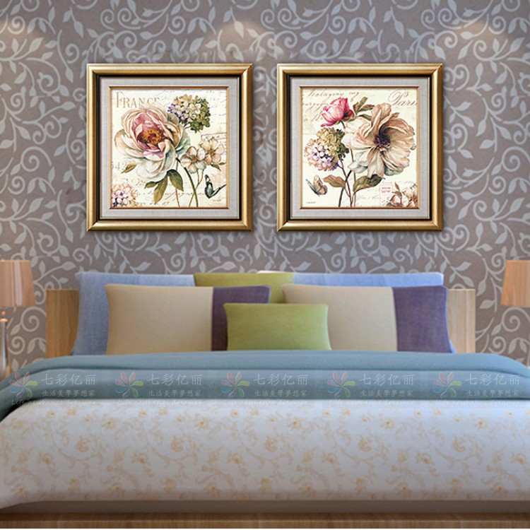 
                                        七彩亿丽  欧式客厅装饰画 卧室床头壁画餐厅挂画油画有框画二联画 酒店会所挂画花卉S147 单幅价格(备注图案请联系客服) 50*50                