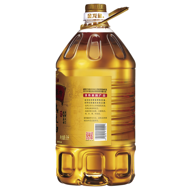 金龙鱼 食用油 非转基因 压榨 东北风味 浓香笨榨熟豆油 5L