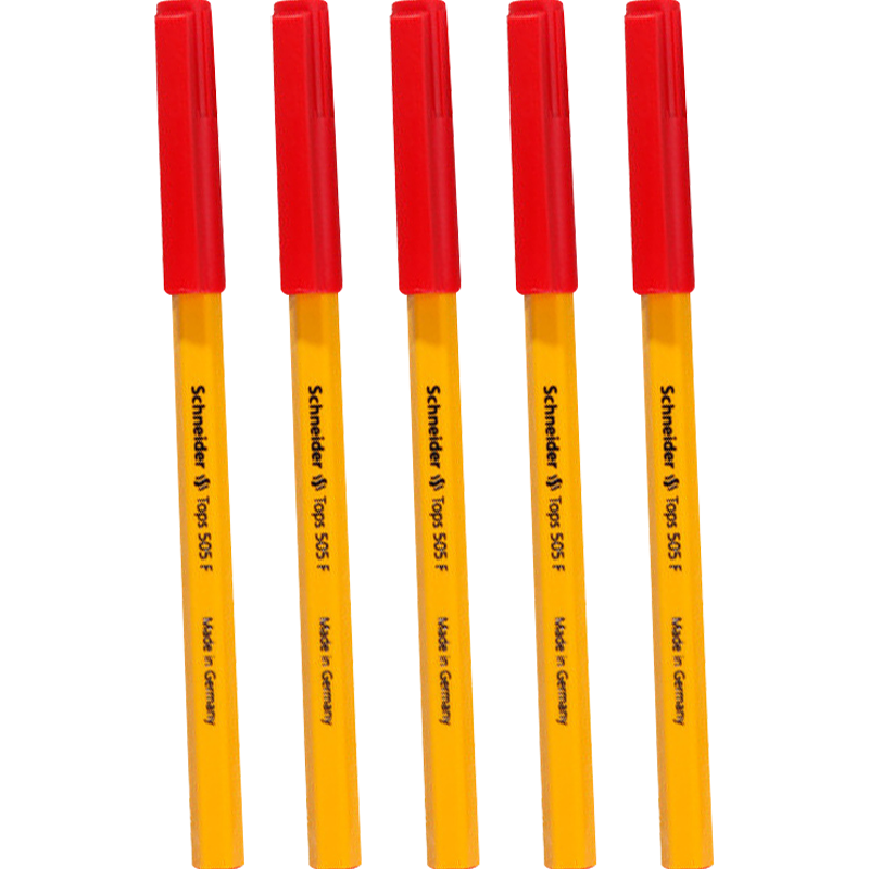 Schneider Ballpoint Pen, Large Capacity 0.5mm Bullet Tip, Smooth Ink Flow, for Students And Daily Office Use, 505F-Red, Pack of 5