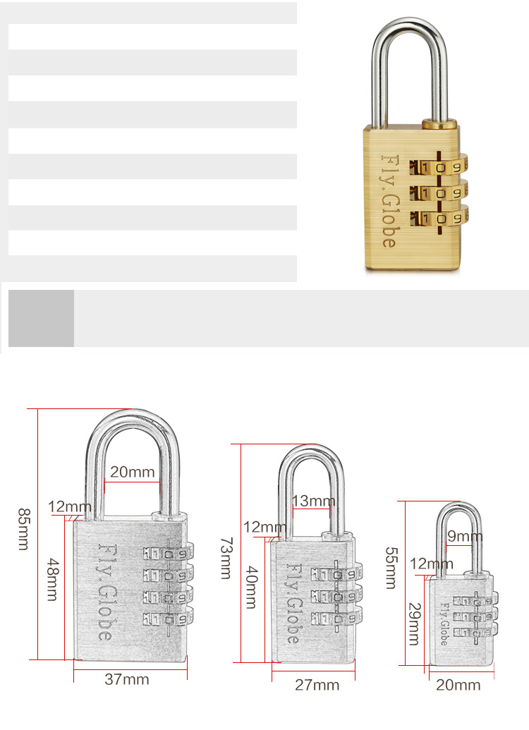 Fly.Globe) Anti-Theft Combination Lock, Luggage Padlock, Wooden Door Drawer Lock, All-Copper Waterproof Rust-Proof Lock 8