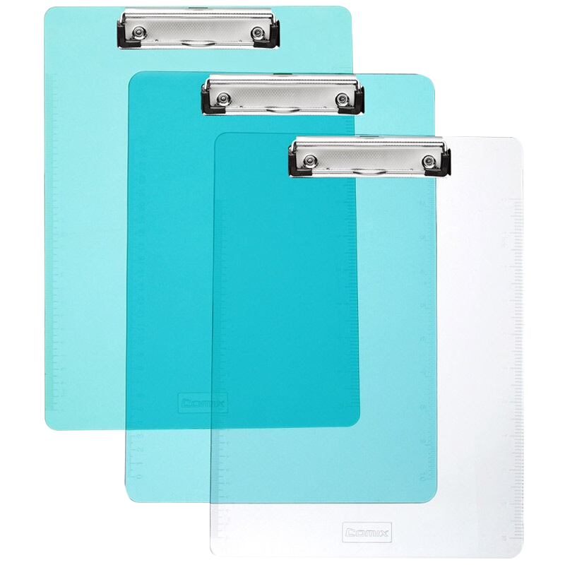 COMIX A4 Portable Writing Clipboard with Scale, File Folder, Hanging Pad, Transparent Blue, Single Pack A744