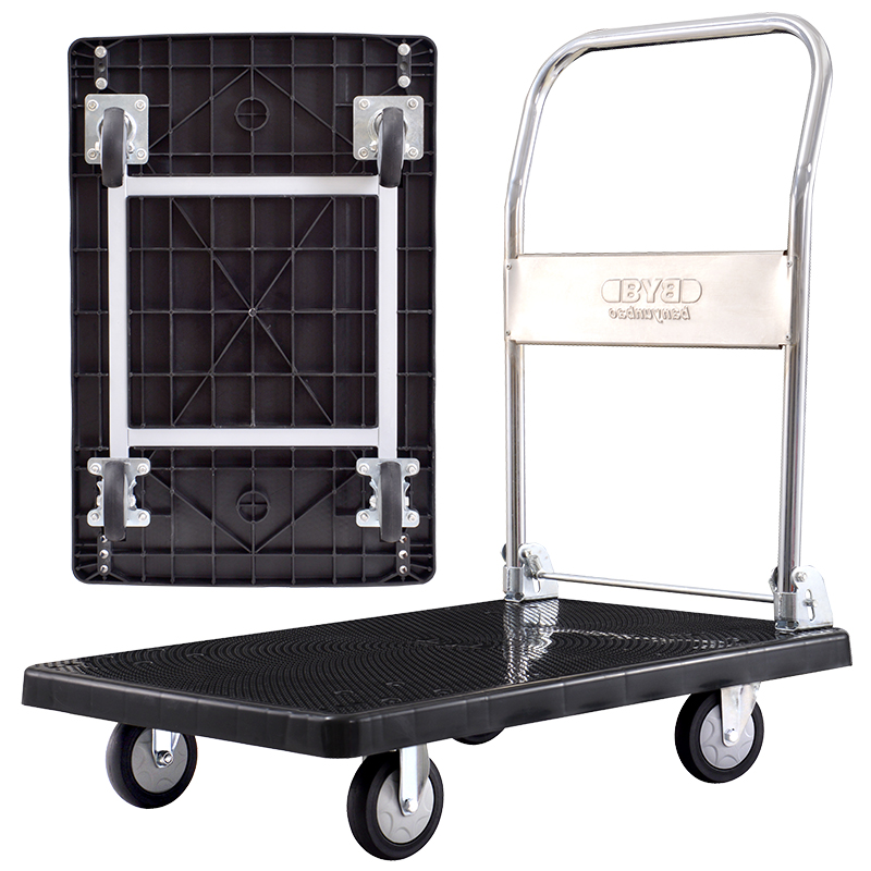 BYB Folding Hand Truck, Flatbed Cart for Cargo Transport, 700 Jin Capacity, 90x60cm, Push Cart for Renovation, Hand-Pulled Trolley JQ-5800H