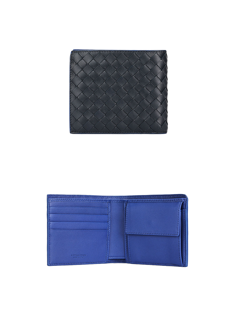 【宝缇嘉钱包】bottega veneta 宝缇嘉 bv 男士黑色皮革编织短款钱包
