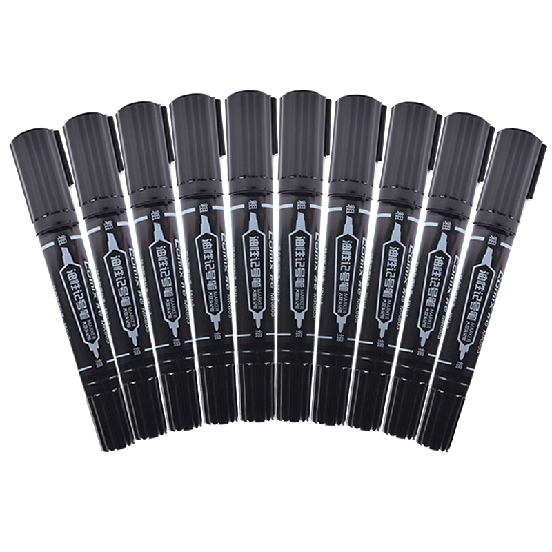 COMIX Oil-Based Markers, Waterproof And Quick-Drying, Dual-Tip Pen for Office Use, Black MK803, Pack of 10, 2mm/6.0mm Large Dual-Tip