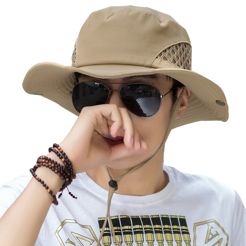 GLO-STORY Sun Hat for Men, Outdoor Fisherman's Hat, Mesh Sun Hat MMZ824248, Beige