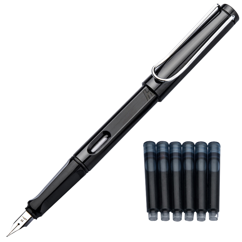 HERO Fountain Pen 359 Ergonomic Design, Black, F Nib Thin-Thick Plate Craftsmanship for Students' Handwriting Practice (Includes 6 Random Ink Cartridges) Iridium Gold Fountain Pen Signature Pe