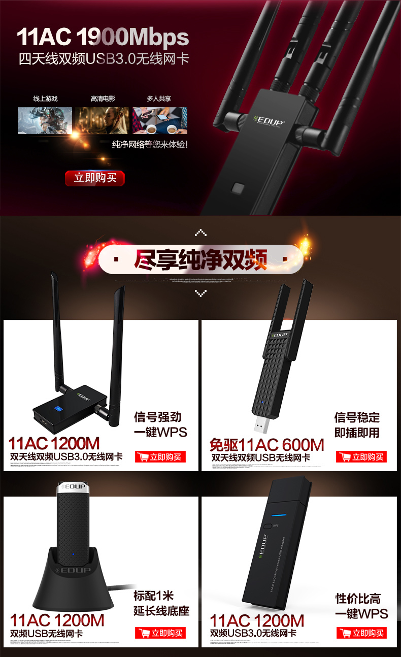 EDUP EP-AB001 2.4G 10DBi 磁性底座高增益全向WIFI天线 带1米延长线 无线网卡 无线路由器的好搭档-京东