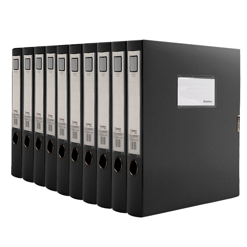 COMIX Pack of 10, 55mm Thick PP File Box/document Box, A4 Size, Black HC-55