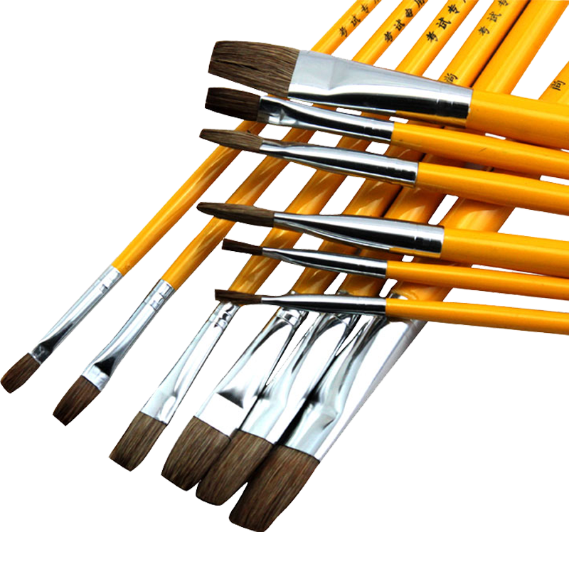 [Lowest Price Online] Fenshang Wolf Hair Flat Tip Gouache Brush Set, Oil Painting Brushes Acrylic Paint Brushes Student Art Supplies Specialized Drawing Tools Paint Materials Pigment Brushes Double Size 6-Piece Set