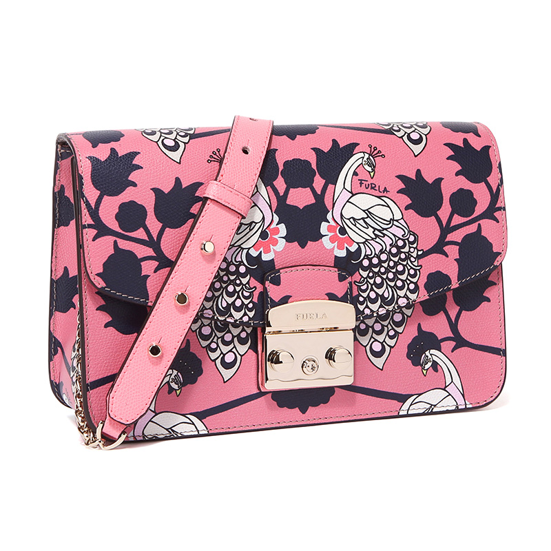 【备件库9成新】芙拉 furla metropolis 女士系列橘粉色牛皮动物印花