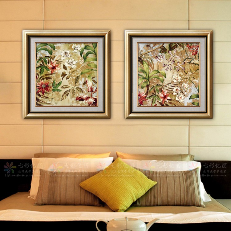 
                                        七彩亿丽  欧式客厅装饰画 卧室床头壁画餐厅挂画油画有框画二联画 酒店会所挂画花卉S147 单幅价格(备注图案请联系客服) 50*50                