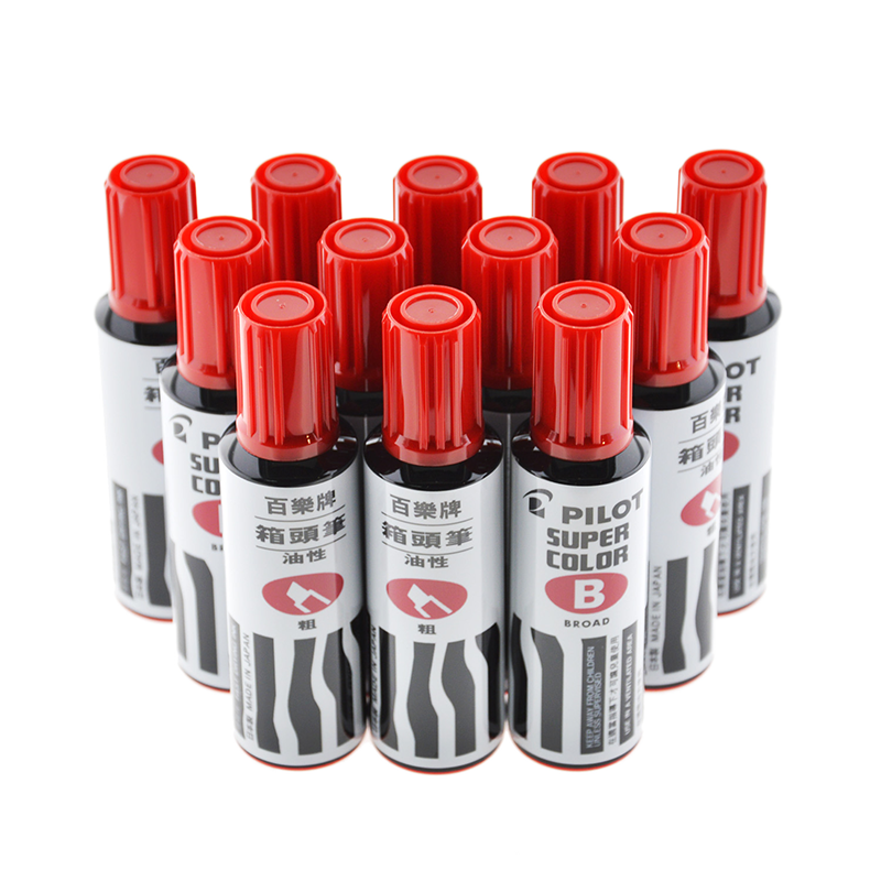 PILOT Oil-Based Marker Pens, Oil-Based Chisel Tip Markers, Large Capacity Logistics Marking Oil Pens SC-BM Red 12-Pack