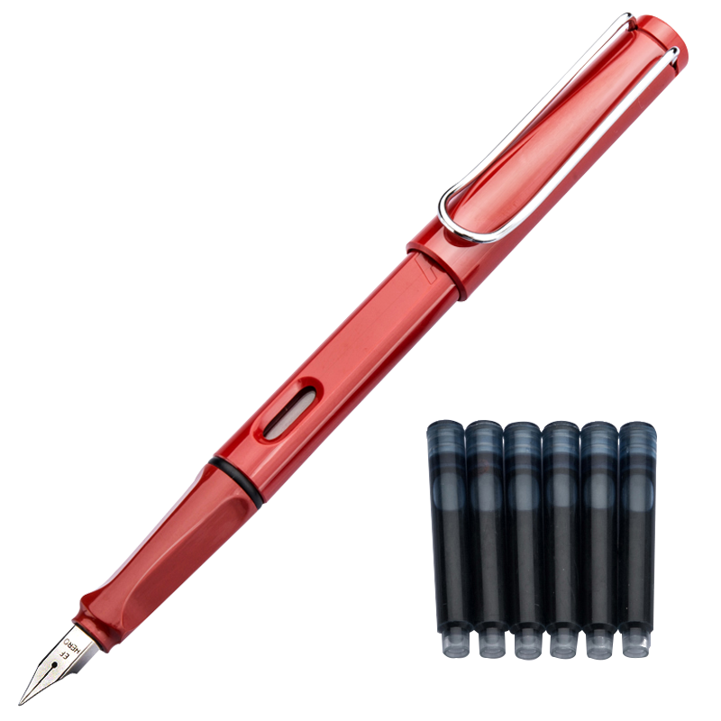 HERO Fountain Pen 359 Ergonomic Design, Red, EF Nib, Thin-Thick Plate Craftsmanship, Student Calligraphy Fountain Pen (With 6 Random Ink Cartridges), Iridium Gold Fountain Pen, Signature Pe