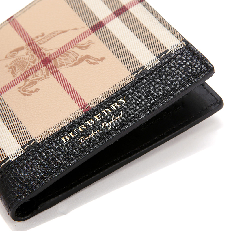 burberry巴宝莉男士驼色pvc格纹短款对折钱包40652321