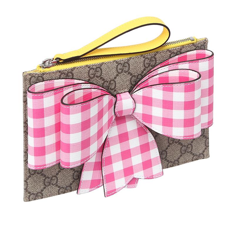 gucci 古驰 乌木色人造帆布蝴蝶结装饰女童手拿包 457233 96ifn 8981