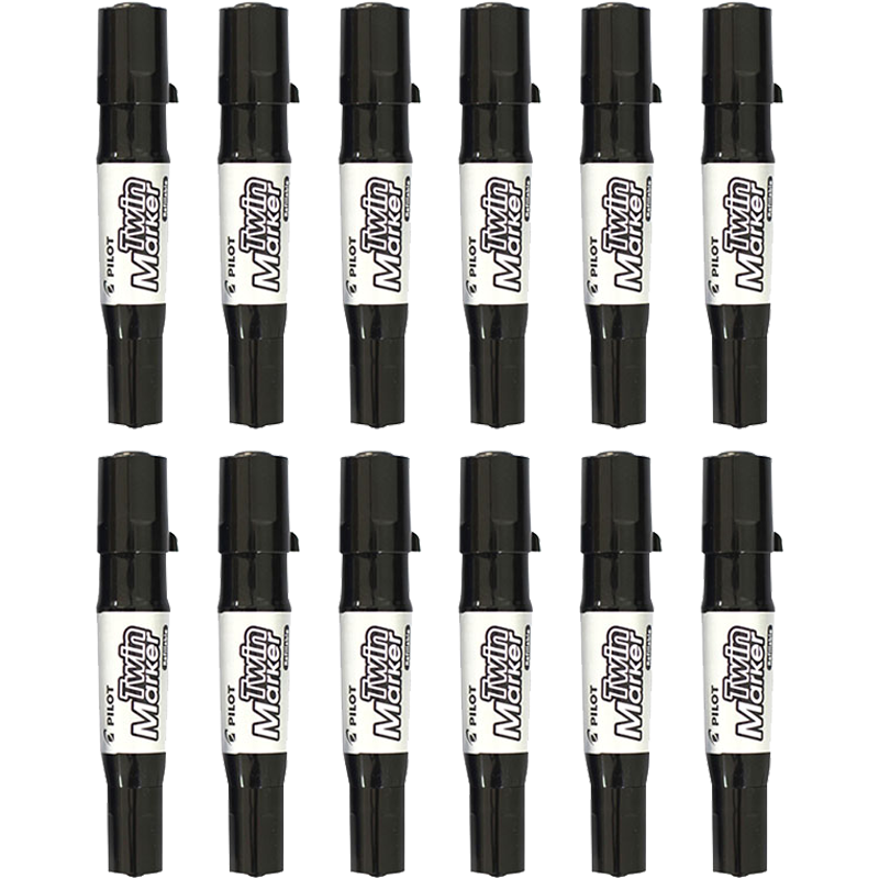 PILOT Dual-Tip Marker Pen, Boxed Tip Pen, Oil-Based Marker Pen, Logistics Pen Large Font Pen MFN-15FB Black 10-Pack