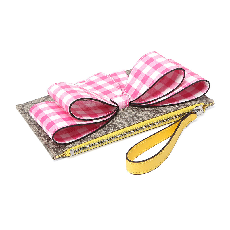 gucci 古驰 乌木色人造帆布蝴蝶结装饰女童手拿包 457233 96ifn 8981