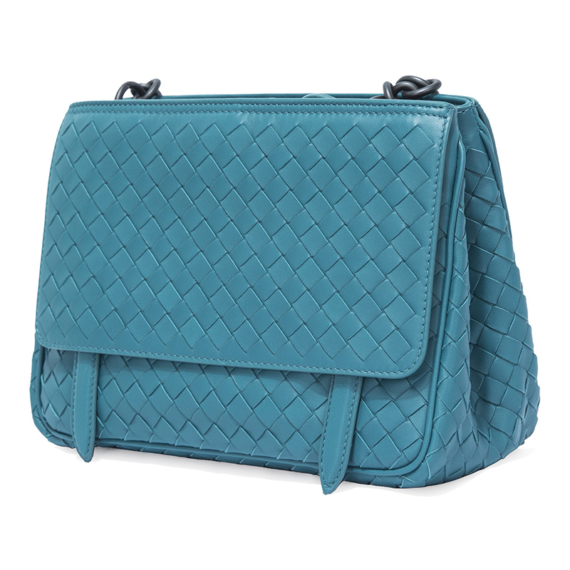 bottega veneta 宝缇嘉 女士黑色羊皮编织菱格单肩包 407008 v0016