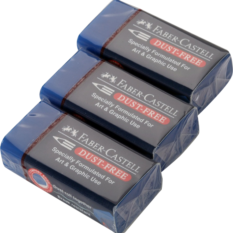 Faber-Castell Colored Pencil Eraser, Drawing Pencil for Students And Art, Blue 187170, Pack of 3, Graduation-Specific Holiday Gift