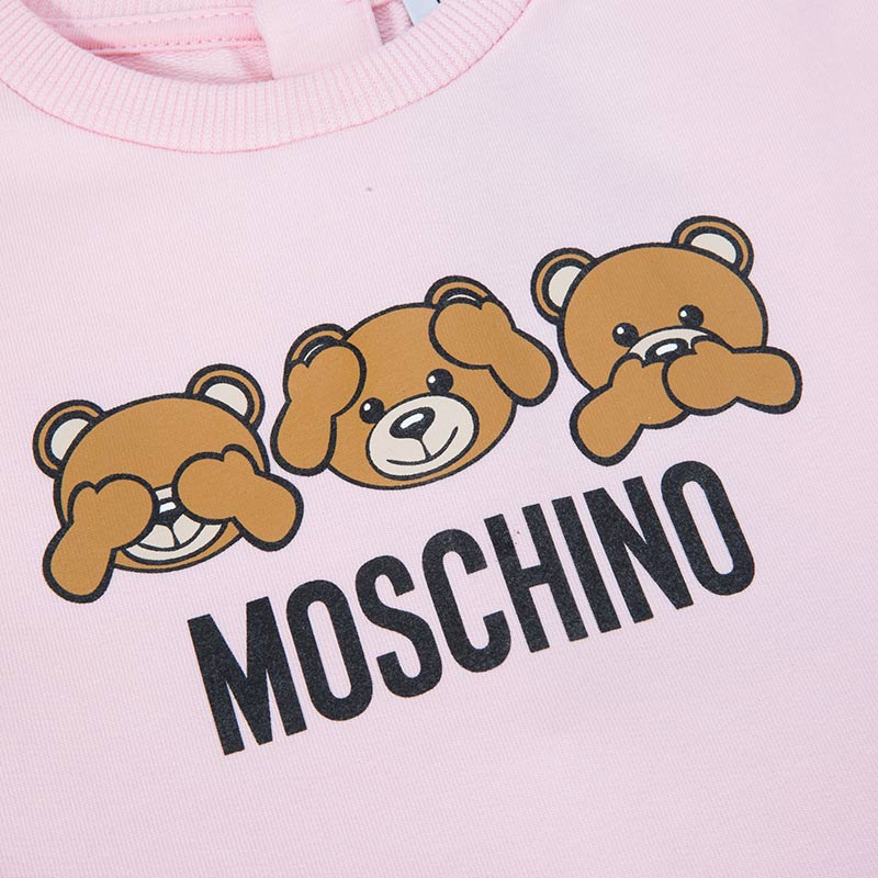 moschino 莫斯奇诺 奢侈品童装 春夏款 女童粉色混纺带小熊图案连衣裙