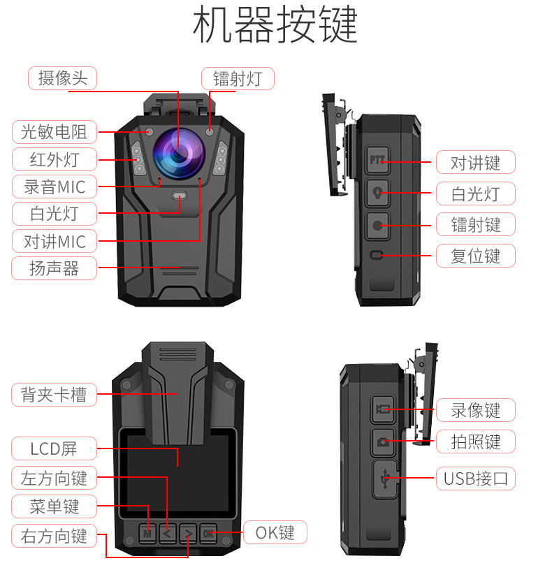 执法专家 V2 高清红外夜视记录仪 官方标配16G-京东