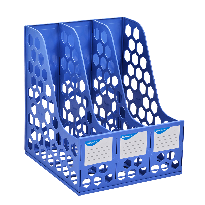GuangBo 3-Tier Desktop File Organizer Document Holder File Storage Box Office Supplies Reinforced File Basket Blue-Grey Random Color Single Pack WJK9236