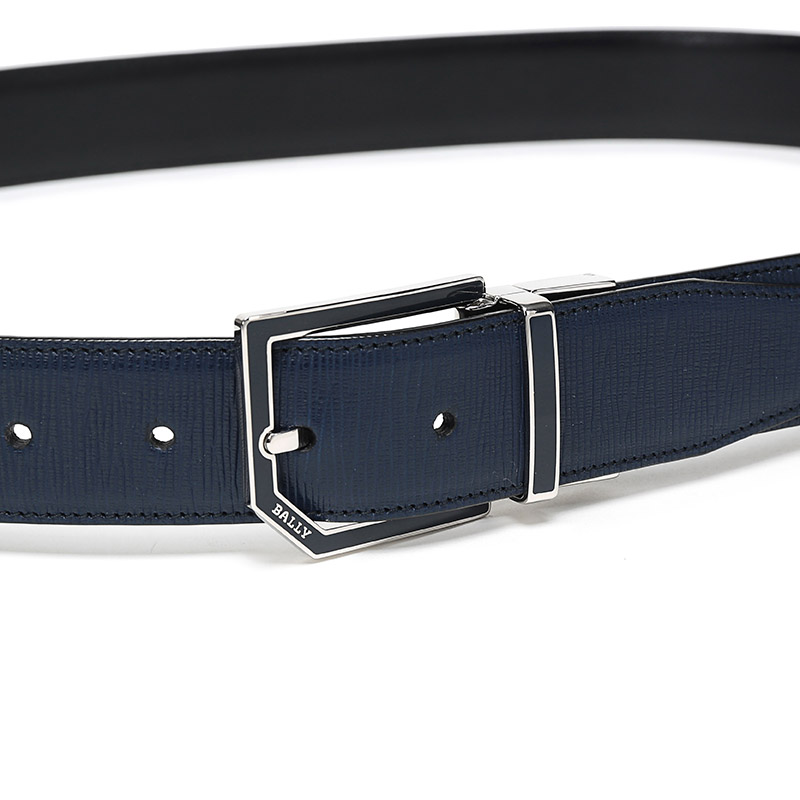 巴利bally 男士墨蓝色黑色皮质针扣式双面皮带腰带 charlton 35 m 596